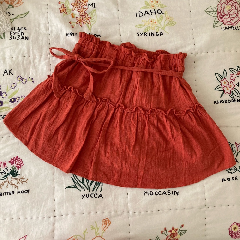 burnt orange mini skirt